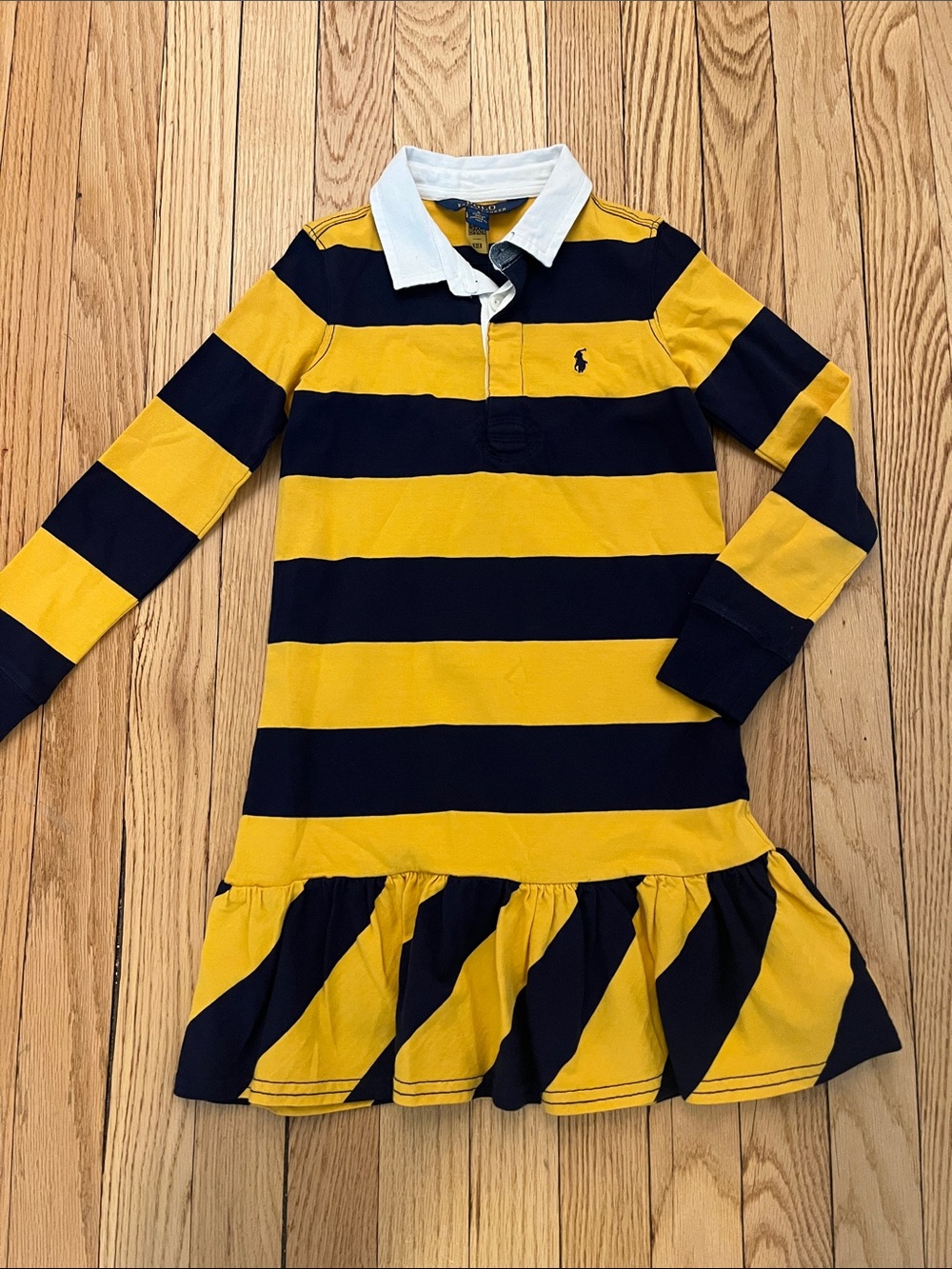 Ralph Lauren Yellow & Navy Striped Rugby Dress with White Collar